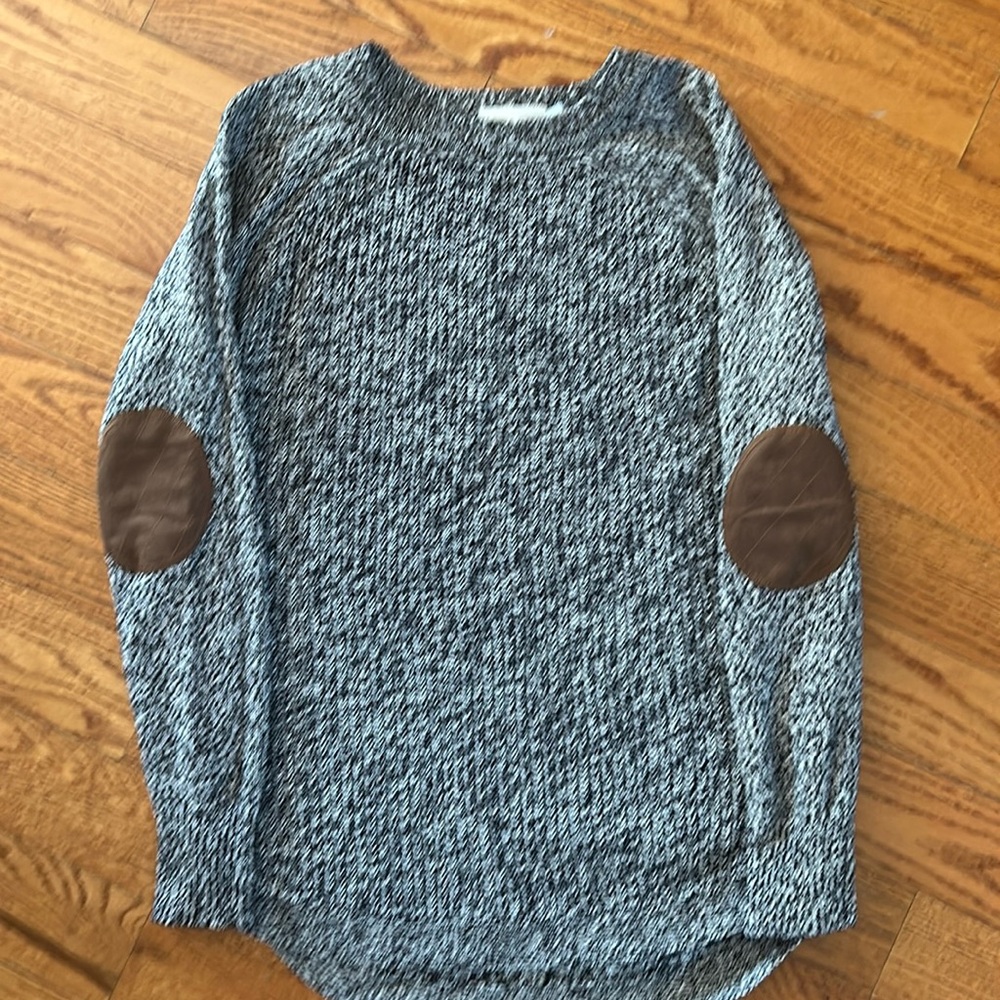 Tunic style sweater with patchwork elbows